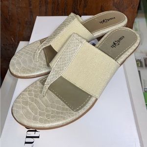 East5th Oyster soft gold low heel slip on’s